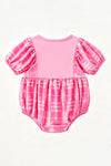 Pink plaid Christmas character printed baby romper. RPG65057 SOL