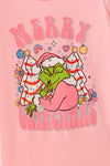 Merry Grin-mas pink printed baby romper. RPG65055 MON