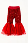 Red sequins bell bottoms with tulle ruffle. PNG40442 SOL