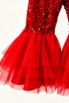 Red sequins bell bottoms with tulle ruffle. PNG40442 SOL