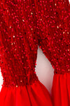 Red sequins bell bottoms with tulle ruffle. PNG40442 SOL