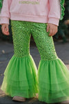 Lime green sequins bottoms with tulle hem. PNG60541 SOL