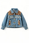 Lt. Blue denim jacket with leopard printed detail. TPG60613 Mon