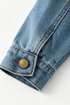 Lt. Blue denim jacket with leopard printed detail. TPG60613 Mon