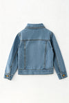 Lt. Blue denim jacket with leopard printed detail. TPG60613 Mon