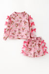 Pink western printed girls top and shorts. OFG61875 Mon