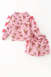 Pink western printed girls top and shorts. OFG61875 Mon