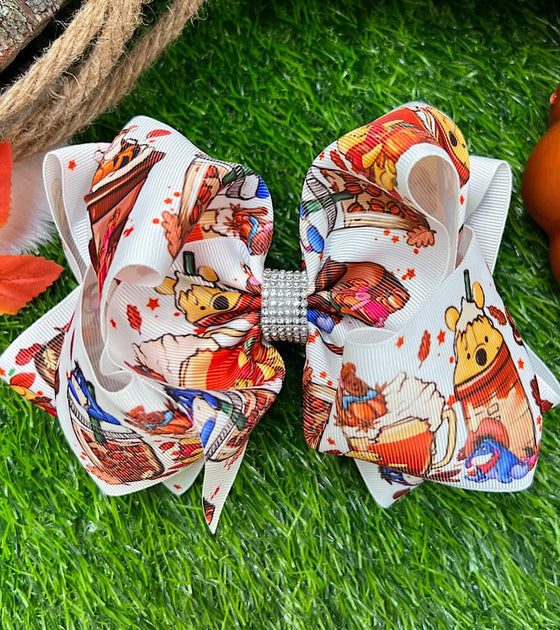 6.5" Fall printed double layer hair bows.(5pcs/$10.00)