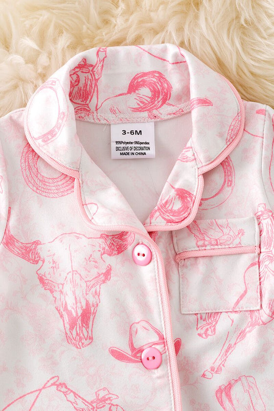 Cow skull, horse rider western printed baby pajamas. RPG50982 JEAN