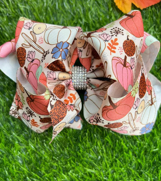 6.5" Fall printed double layer hair bows.(5pcs/$10.00)