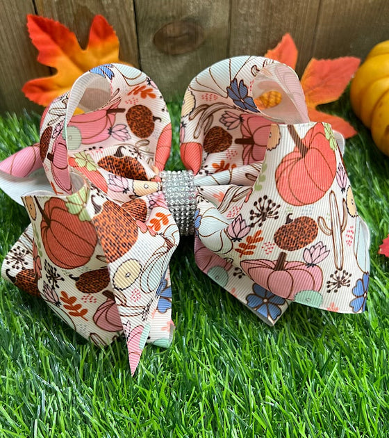 6.5" Fall printed double layer hair bows.(5pcs/$10.00)