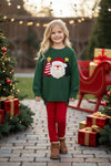 Forest green Santa applique sweater with distressed detail. TPG60759 SOL