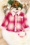 Hot pink Plaid shacket with pink trim. TPG65113024-WENDY