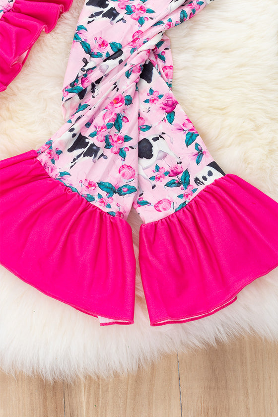 Cow printed on pink girls pajamas set. PJG65153001-LOI