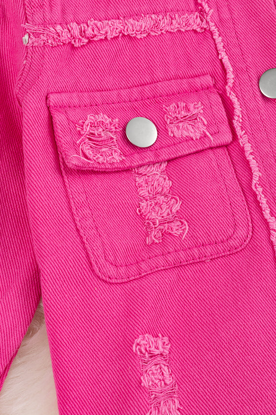 Hot pink distressed denim shirt. TPG60153014-Loi