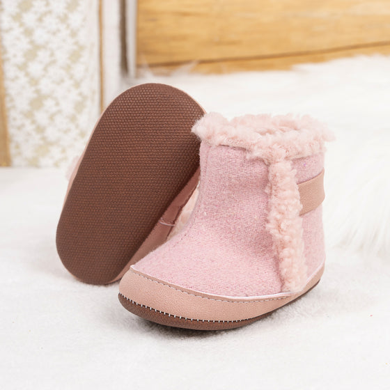Brown faux fur baby boots. CG5402