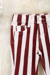 Burgundy stripe printed bootcut denim pants. PNG45133002-Jeann