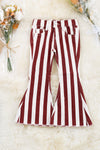 Burgundy stripe printed bootcut denim pants. PNG45133002-Jeann