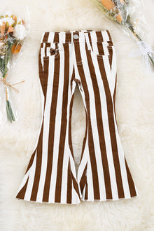  Dark Brown stripe printed bootcut denim pants. PNG65133002-AMY
