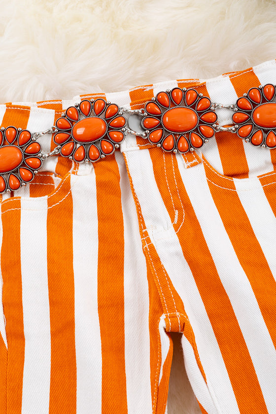 Orange stripe printed bootcut denim pants. PNG45133003-LOI
