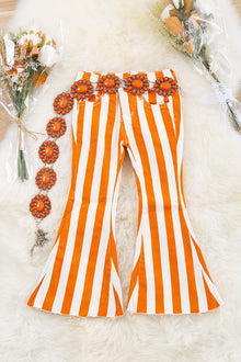  Orange stripe printed bootcut denim pants. PNG45133003-LOI