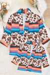 (WOMEN)Serape & brown cow spotted printed cardigan. TPW65153016 AMY