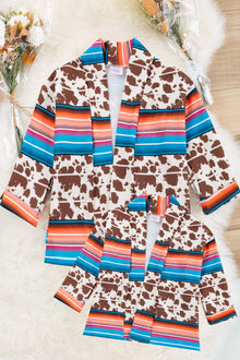  (WOMEN)Serape & brown cow spotted printed cardigan. TPW65153016 AMY