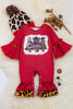 A Western Christmas/Christmas tree printed baby romper with bell sleeves. RPG50143047 LOI