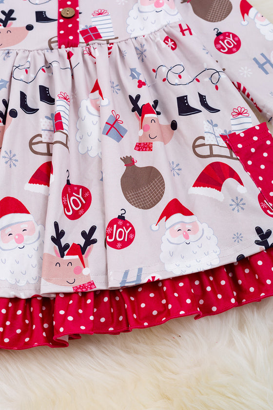 Joy reindeer & Christmas sleigh printed lined dress w/ side pockets. DRG50133061 SOL