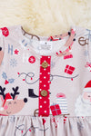Joy reindeer & Christmas sleigh printed lined dress w/ side pockets. DRG50133061 SOL