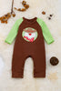 Cowboy Santa applique on brown baby romper with snaps. RPB50143001 SOL