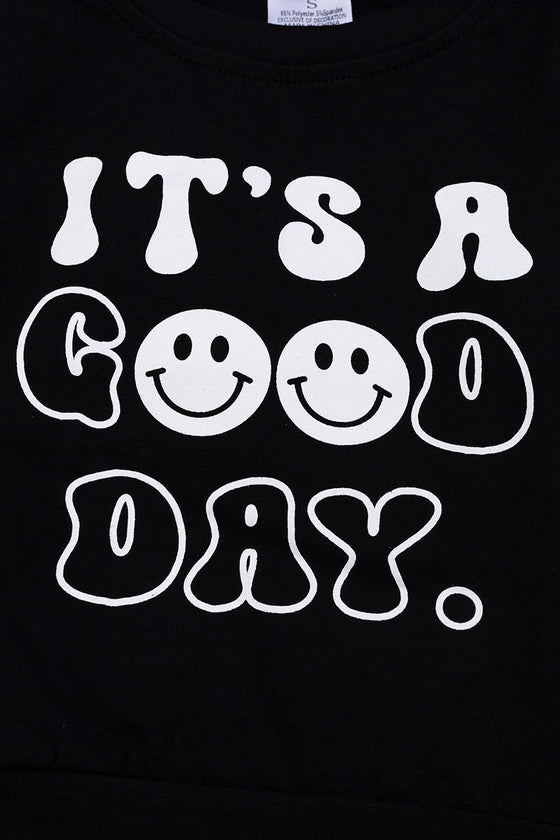 "It's a good day" Happy emoji printed black sweatshirt. TPG65153121 MARY