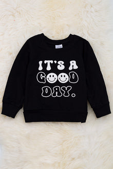  "It's a good day" Happy emoji printed black sweatshirt. TPG65153121 MARY