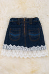 Front zipper denim skirt with lace hem. DRG25154001 loi