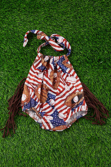  Baseball patriotic baby onesie with fringe.  RPG543003-WEN