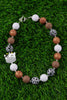 BROWN,BLACK & WHITE BUBBLE GUM BEAD NECKLACE W/COW PENDANTS. 3PCS/$15.00 ACG15153010