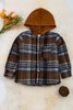 Brown plaid shacket with hoodie. TPB60153001 AMY