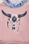 💕Cow skull printed on pink sweater with hoodie. TPG65153117 loi