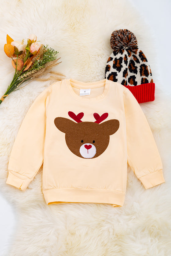 Deer applique" Ivory cotton sweatshirt. TPB50213002 SOL