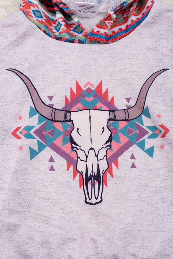Bull skull Aztec printed sweater with hoodie. TPG65153116 WENDY