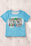 BEACH BUM" TURQUOIRED BLEACHED PRINTED TEE-SHIRT. TPG251123019-AMY