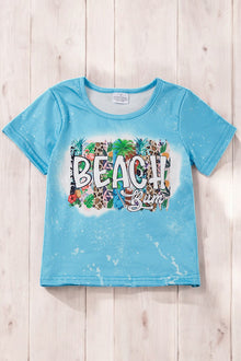  BEACH BUM" TURQUOIRED BLEACHED PRINTED TEE-SHIRT. TPG251123019-AMY