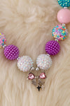 Multi-color bubble necklace w/coquette bow pendant. 3pcs/$15.00