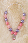 Pastel Pink bubble necklaces with kitty pendant. 3PCS/$15.00