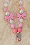 Pastel Pink bubble necklaces with kitty pendant. 3PCS/$15.00