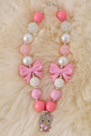 Pastel Pink bubble necklaces with kitty pendant. 3PCS/$15.00