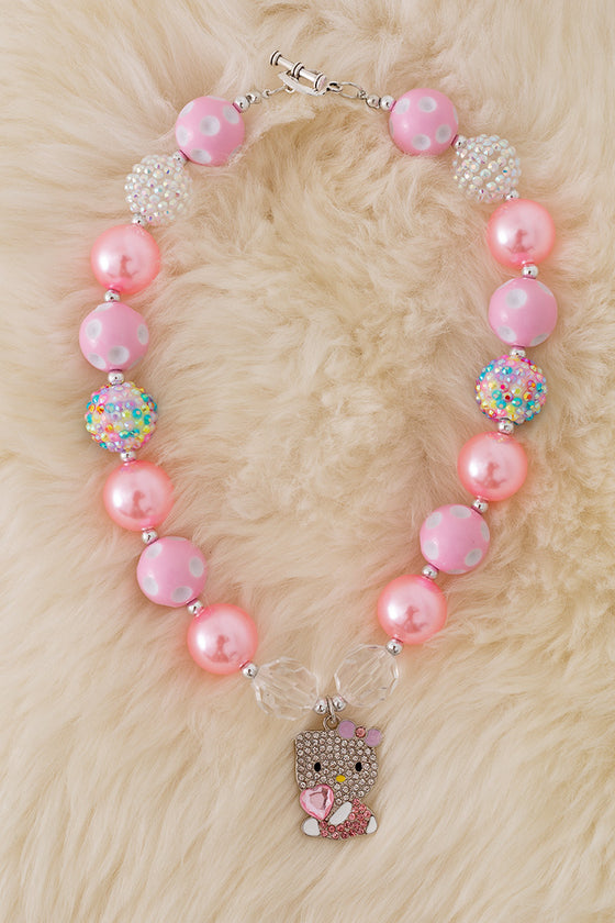 Pastel Pink bubble necklaces with kitty pendant. 3PCS/$15.00