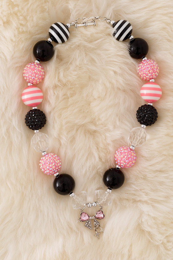 Multi-color bubble necklace w/coquette bow pendant. 3pcs/$15.00