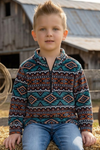 Teal & Brown Light fleece aztec printed pullover sweater. TPG60186 SOL
