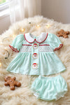 Mint & white stripe santa smock baby set. OFG51669 AMY